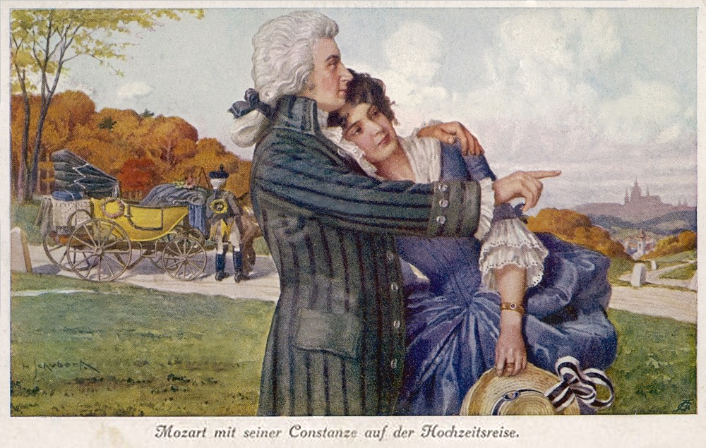 Вольфганг Моцарт и Констанца после свадьбы. Открытка XIX века